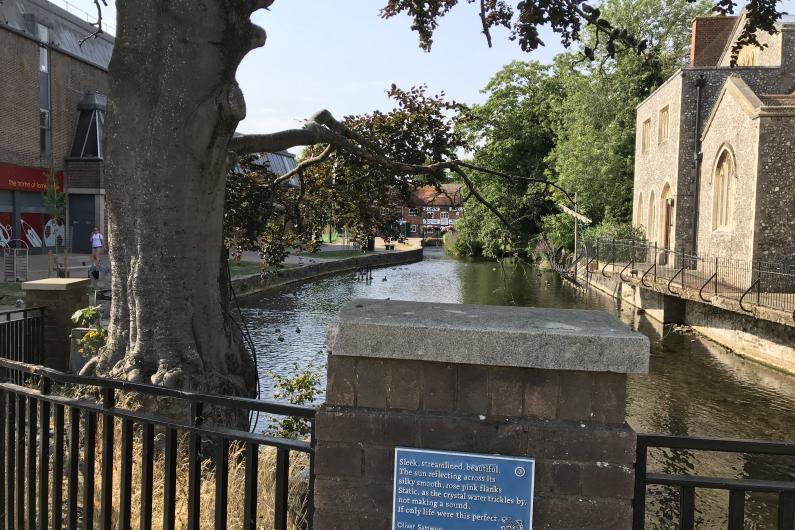 The Town Mills and the River Anton from Bridge Street, Andover